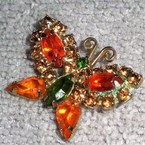 Butterfly pin gold tones with rhinestones  broach